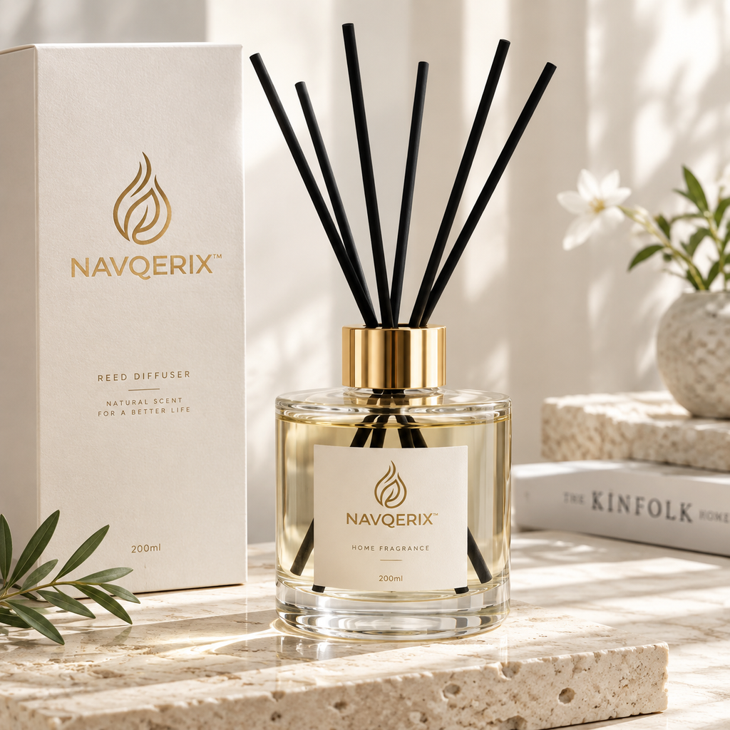 Navqerix™ Luxury Matte Stone Reed Diffuser Set – Minimalist Concrete Aroma Diffuser with Premium Grey Fiber Reeds &amp; Designer Gift Box for Home, Office, and Spa Decor