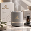NAVQERIX™ Ultrasonic Aroma Diffuser Set with Warm Ambient Light &amp; 10ml Serene Wood Essential Oil – Modern Matte Finish Whisper-Quiet Aromatherapy Diffuser for Home, Office &amp; Bedroom Decor