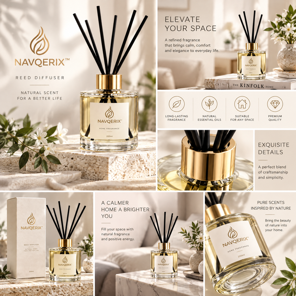 Navqerix™ Luxury Matte Stone Reed Diffuser Set – Minimalist Concrete Aroma Diffuser with Premium Grey Fiber Reeds &amp; Designer Gift Box for Home, Office, and Spa Decor