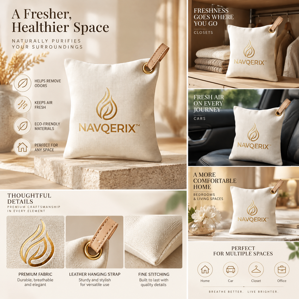 Navqerix™ Hanging Natural Linen Sachet Bag – Premium Air Freshener &amp; Deodorizer for Closets, Wardrobes, and Cars