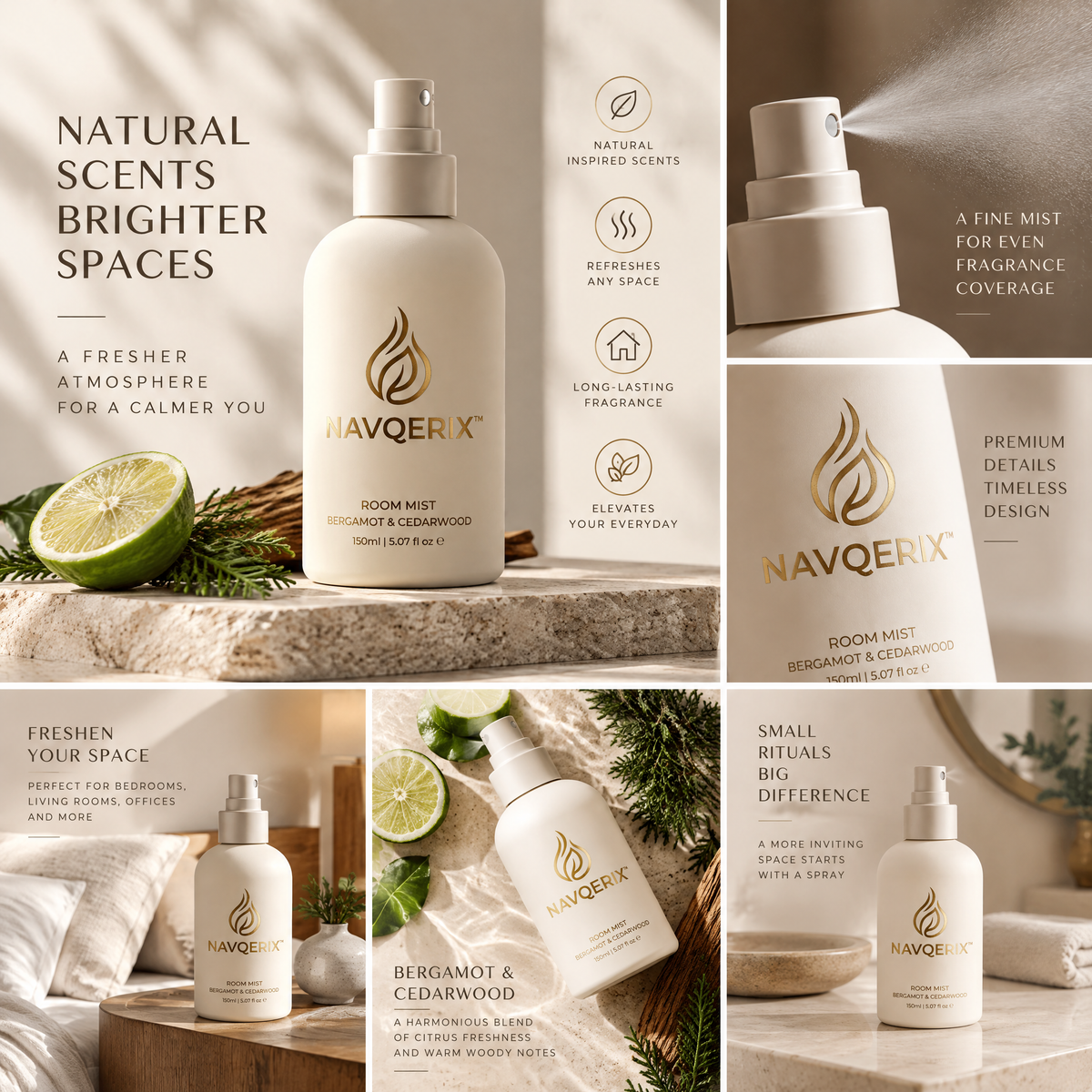 Navqerix™ Bergamot &amp; Cedarwood Luxury Room Mist Spray (150ml / 5.07 fl oz)