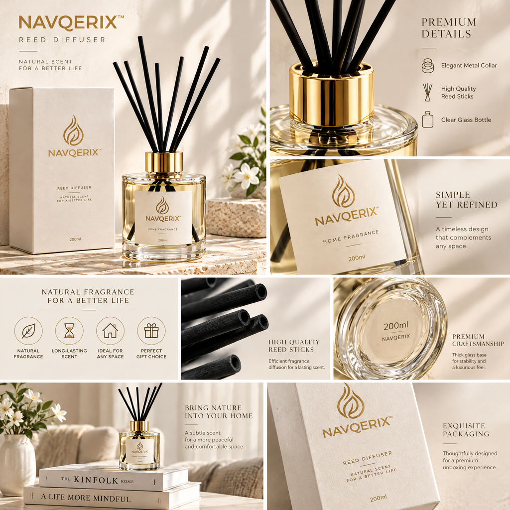 Navqerix™ Luxury Matte Stone Reed Diffuser Set – Minimalist Concrete Aroma Diffuser with Premium Grey Fiber Reeds &amp; Designer Gift Box for Home, Office, and Spa Decor