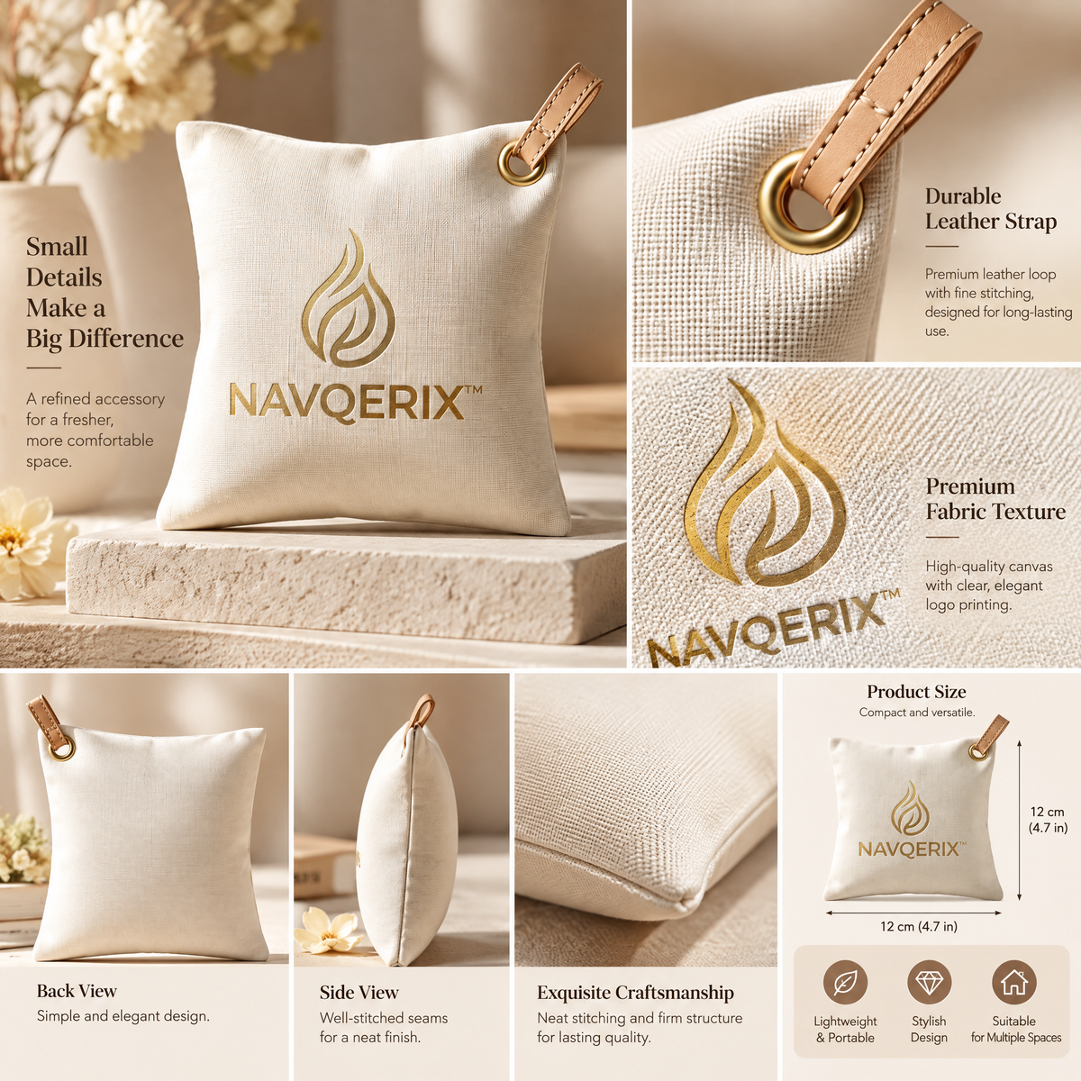 Navqerix™ Hanging Natural Linen Sachet Bag – Premium Air Freshener &amp; Deodorizer for Closets, Wardrobes, and Cars