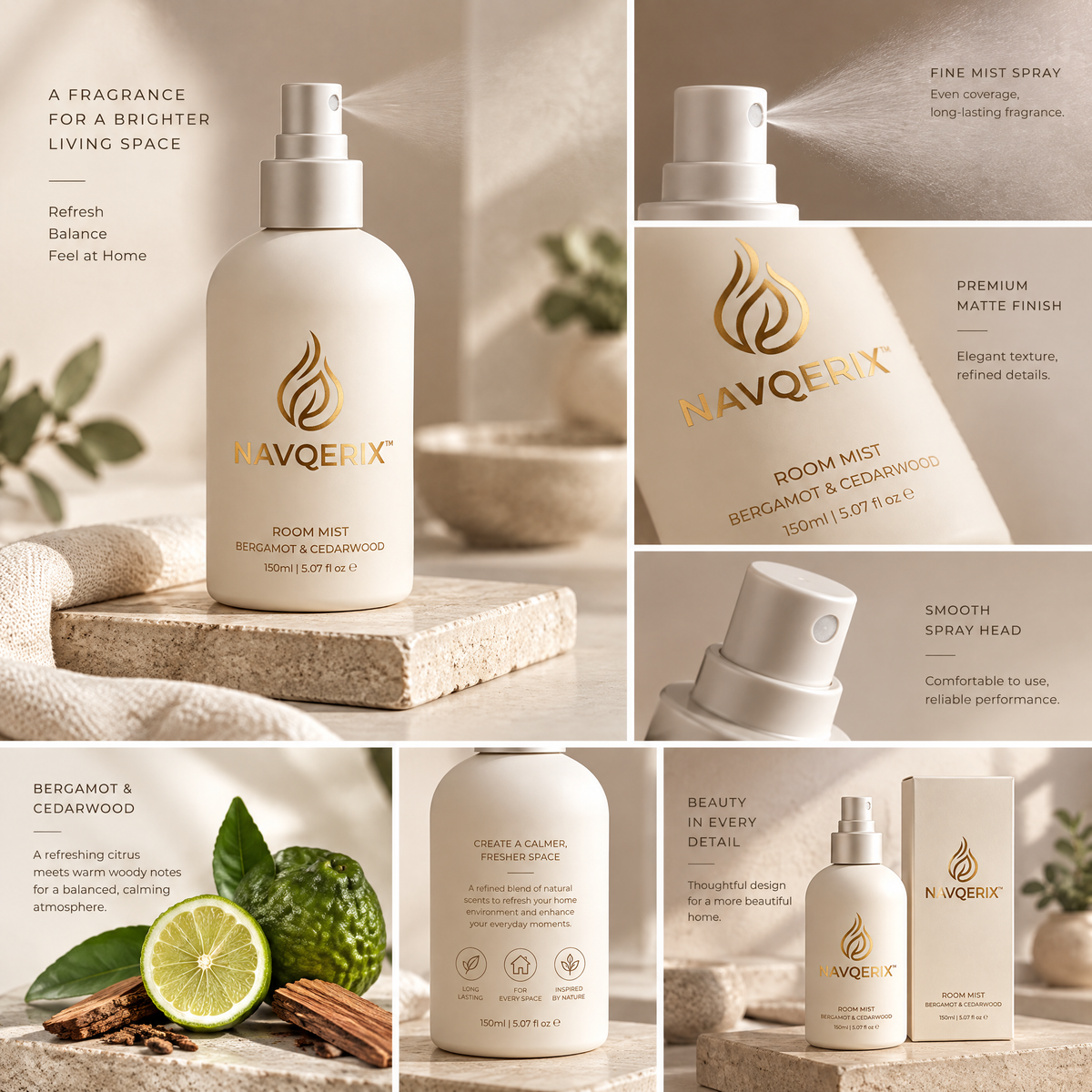 Navqerix™ Bergamot &amp; Cedarwood Luxury Room Mist Spray (150ml / 5.07 fl oz)