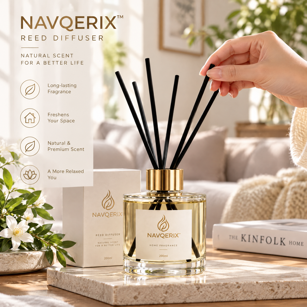 Navqerix™ Luxury Matte Stone Reed Diffuser Set – Minimalist Concrete Aroma Diffuser with Premium Grey Fiber Reeds &amp; Designer Gift Box for Home, Office, and Spa Decor